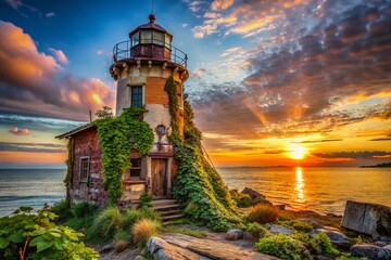 Abandoned Great Lakes Lighthouse, Rusting Metal, Urban Exploration Photography
