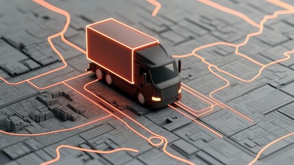 Truck Delivery Concept with Map and Neon Lines for Logistics