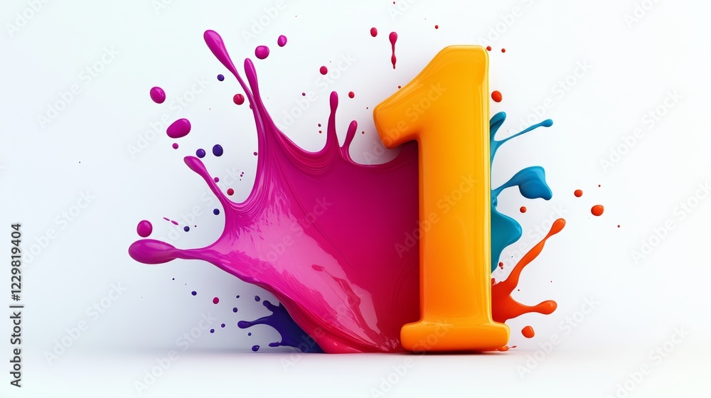 Poster colorful splash of paint with the number 1 in the middle. the number 1 is surrounded by a splash of 