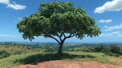 Obraz premium Lone tree, hilltop view, savanna landscape, nature