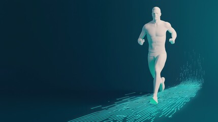 Human Running Figure with Digital Data Trail on Dark Background