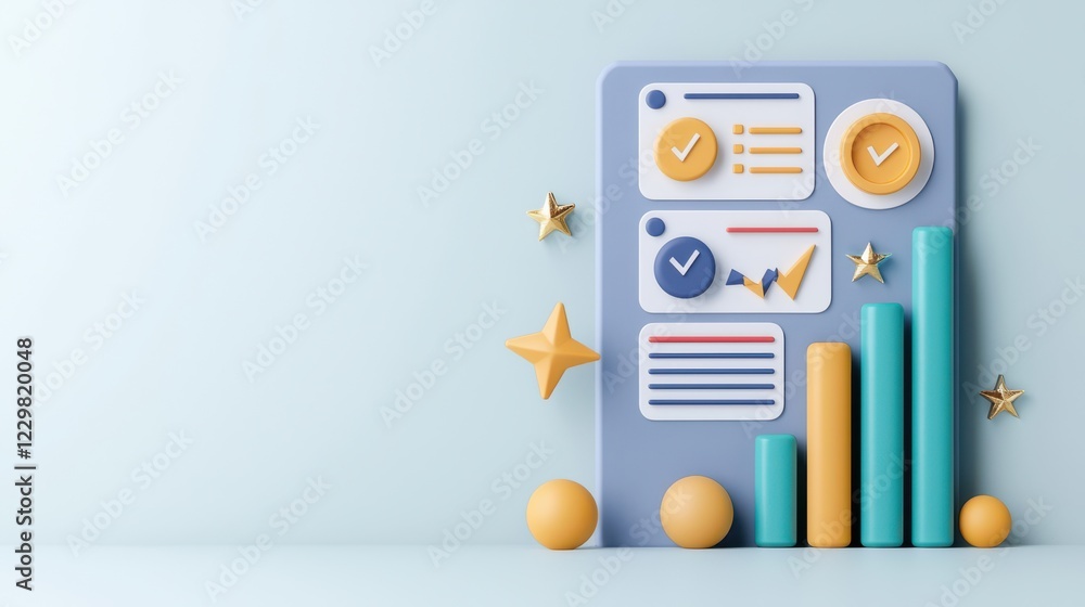 Poster modern colorful 3d business dashboard with graphs and shapes