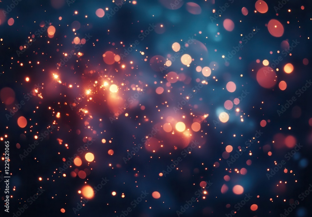 Poster dreamy abstract background with vibrant glowing bokeh lights in shades of blue and orange, creating 