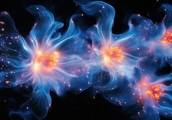 Dynamic Abstract Art Depicting Colorful Energy Waves with Vivid Light Particles on a Dark Background for Visual Exploration and Creative Inspiration