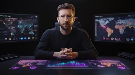 Futuristic Holographic Screen Showing Global Stock Market Visualization Concept