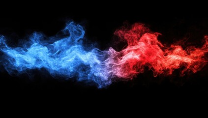 Fototapeta premium Dynamic abstraction featuring smoke waves in blue and red colors on a dark background creating a vivid contrast for artistic and creative uses