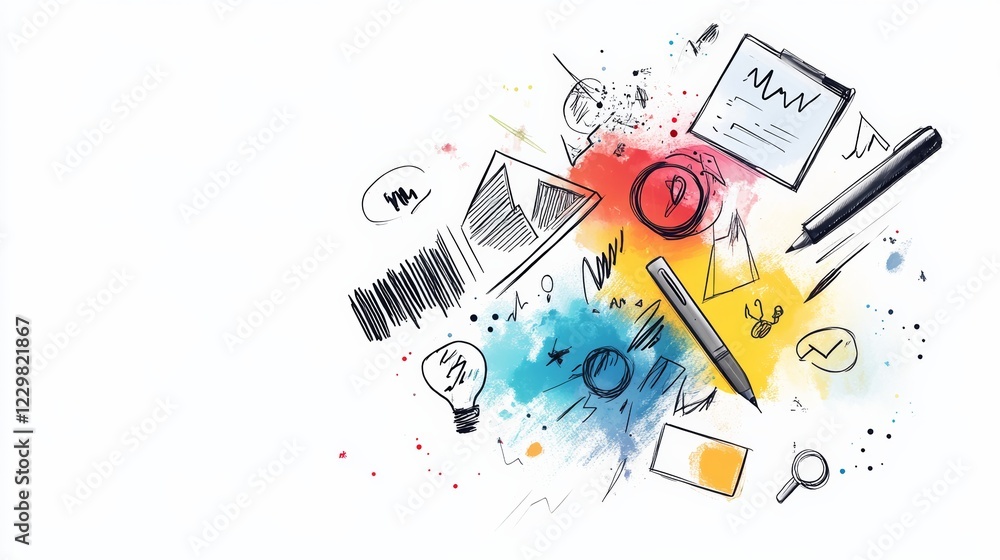 Aufkleber pen and various other objects scattered throughout the scene. the pen is positioned in the center of