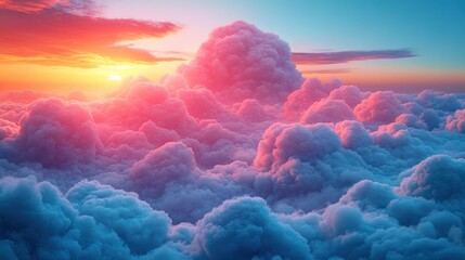 Vibrant sunset over fluffy cloudscape.