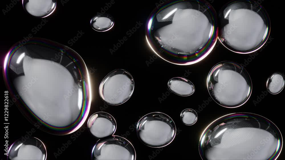 Poster abstract 3d horizontal animation loop spheres bubbles futuristic chrome metallic silver holographic 