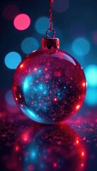 Fototapeta premium Colored lights reflected in glass ball ornament, ornament, glass