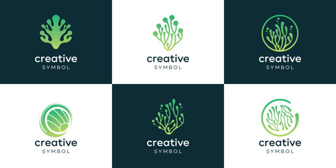 Seaweed Logo, Underwater Plant Vector, Simple Leaf Design, Illustration Template Symbol Icons set 