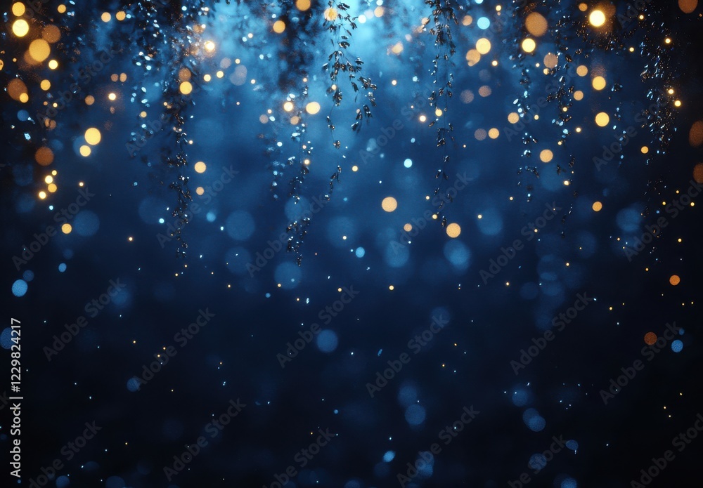 Aufkleber enchanting blue background with glowing bokeh lights and delicate branches creating a dreamy atmosph