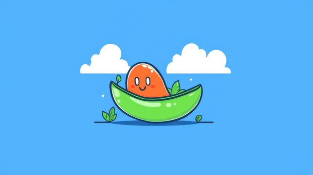 Playful cartoon character in green pod digital illustration whimsical style bright environment fun concept