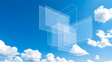 Sky, translucent squares, clouds, digital, design