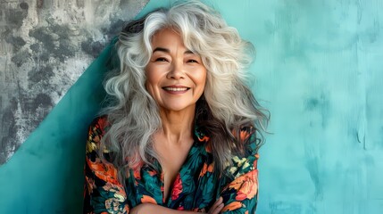 Portrait of a Beautiful Older Woman Embracing Her Age and Natural Gray Hair with a Warm Smile