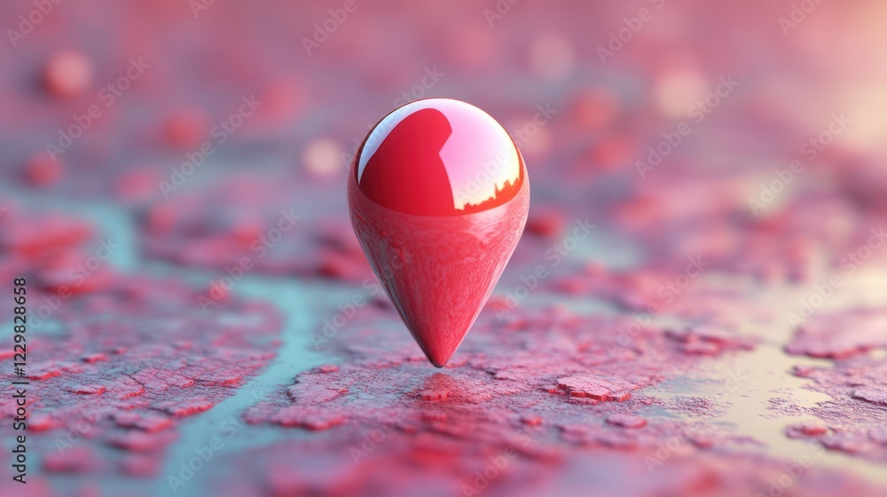 Poster Red glossy map pointer on textured surface.