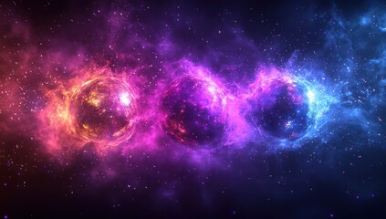 Fototapeta premium Ethereal Cosmic Nebula with Colorful Spheres in Space, Stunning Galaxy Background, Vibrant Purple, Pink, and Blue Colors in Universe