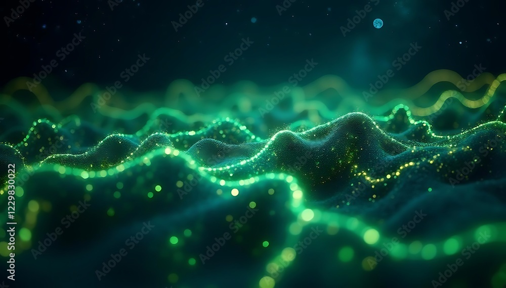 Poster abstract green particle wave background image