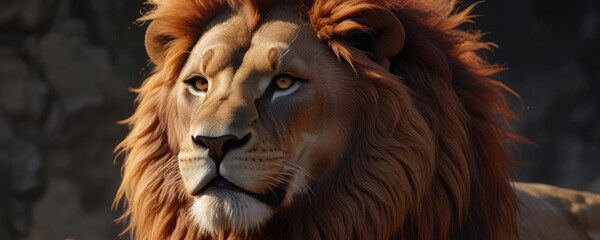 Fototapeta premium Majestic lion with a mane that shimmers like molten lava, lion, regal