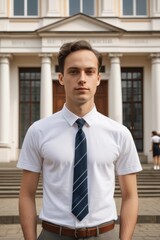 Fototapeta premium arafed man in a white shirt and tie standing in front of a building