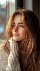 Pensive Beauty, Natural Light Portrait of a Young Woman Lost in Thought by the Window