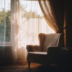 Cozy Living Room with Sunlight Streaming Through the Window