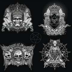 set, gothic sign with skull, grunge vintage design t shirts
