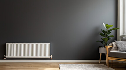 Modern radiator in contemporary room setting. Suitable for home heating, interior design, and climate solutions.