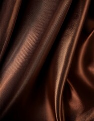 Luxurious Brown Fabric, Elegant Draped Texture, Rich Satin Sheen, Soft, Smooth, Shiny, Silky, Deep