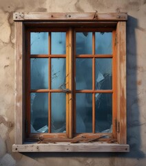 Obraz premium Old window with broken glass and rusty hinges, old window, broken glass, worn