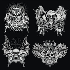 set, gothic sign with skull, grunge vintage design t shirts
