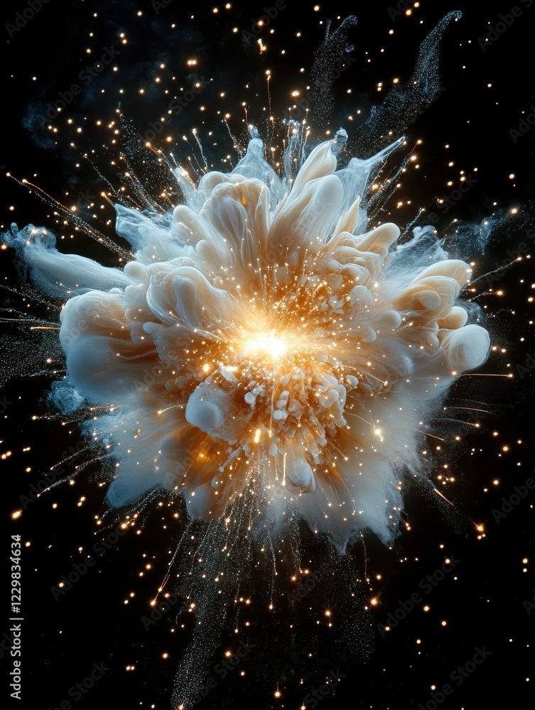 Poster Explosive Abstract Art Creation with Colorful Swirls, Sparkles, and Dynamic Motion on a Dark Background for Creative Projects and Designs
