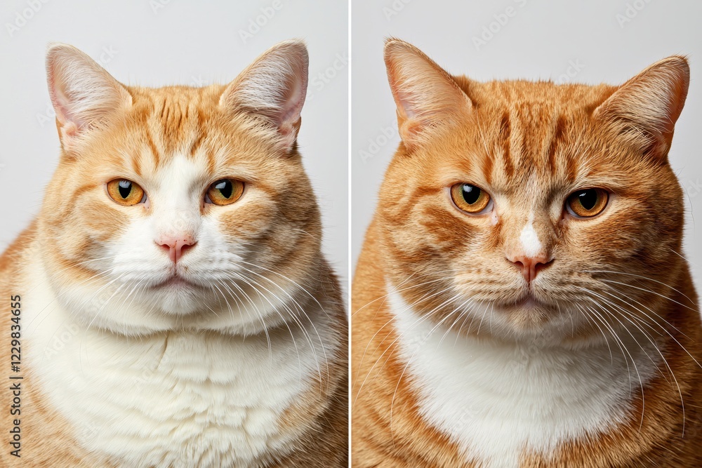 Poster two ginger cats side by side portrait studio shot with white background showing different patterns