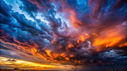 Fototapeta premium Dramatic Stormy Sky with Vibrant Colors, twilight, turbulent, twilight, turbulent, intense, nature, severe weather