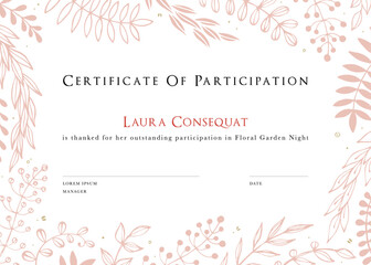 Award certificate template. Ornate floral design. Good for greeting cards, wedding invitations, flyer, poster, cover, banner, advertising.