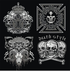 set, gothic sign with skull, grunge vintage design t shirts