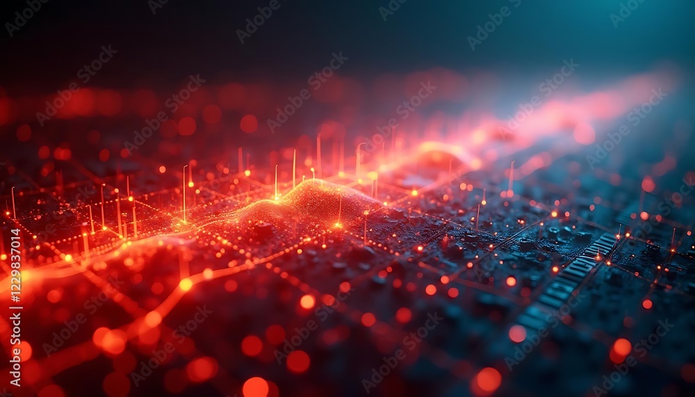 Poster Abstract Data Visualization Red Glow Network Texture