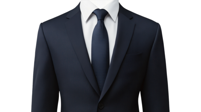 Formal business attire featuring a tailored suit and tie for professional events or interviews - Powered by Adobe