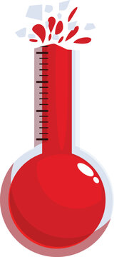 Red thermometer exploding due to extreme heat, indicating record high temperatures