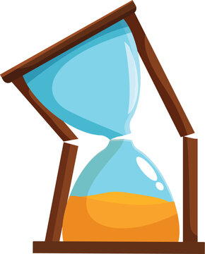 Broken hourglass with falling sand, symbolizing lost time and the fragility of moments