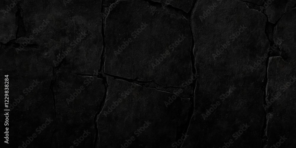 Poster dark black abstract background with rough rock texture highlighting deep cracks and shadows for arti