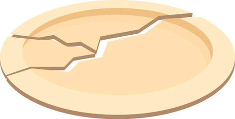 Beige ceramic plate breaking, representing fragility, damage, and kitchen accidents