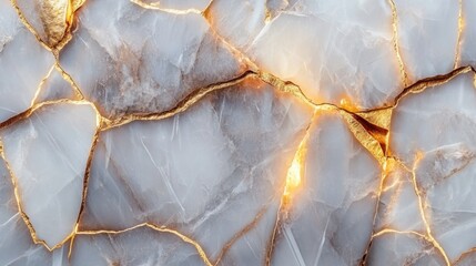 A piece of art with a lot of cracks and gold accents