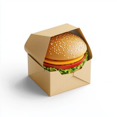 burger box mockup with a foldable design and blank customizable branding area, isolated on a white background