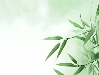 Serene bamboo leaves, misty background, spa poster