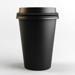 coffee cup mockup in elegant black with a sleek matte finish and customizable branding area, isolated on a bright white background