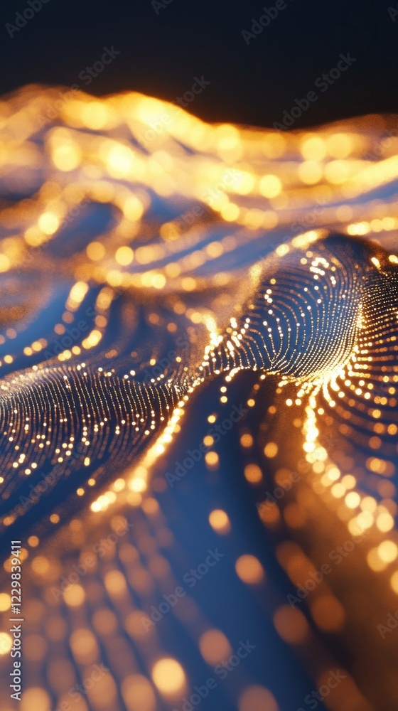 Poster abstract image of golden light waves on a dark background, showcasing a futuristic digital landscape