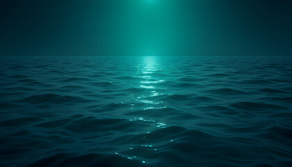 Obraz premium Dark blue green abstract background. Reflection of light on a smooth surface of water with small waves. Seascape. Marine. Tidewater green background with copy space for design. Web banner