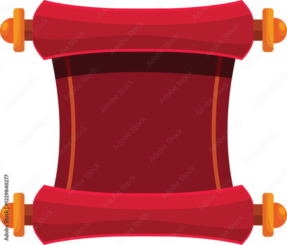 Poster ancient red scroll made of papyrus or parchment with golden handles is unrolled, creating space for 