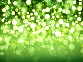 Fototapeta premium Green bokeh lights, festive background (1)